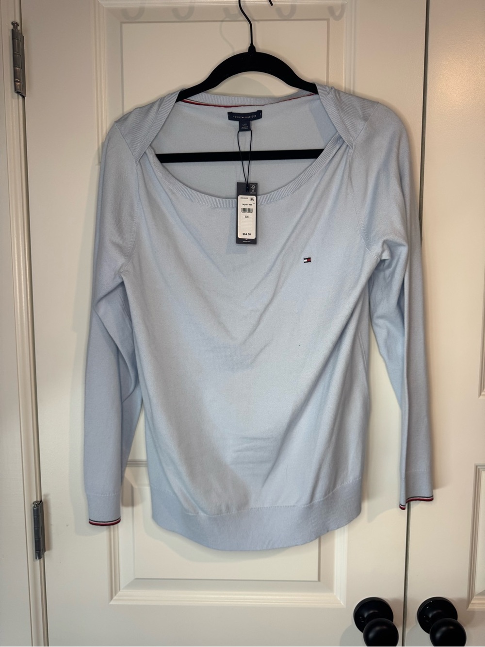 Tommy Hilfiger Pale Blue Long-Sleeve Scoop Neck Top